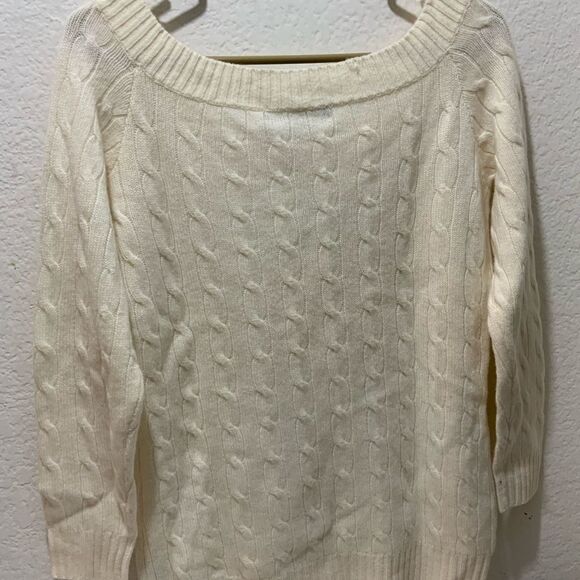 New Ralph Lauren Black Label 100% Cashmere Cable Knit Sweater Cream Color - Picture 4 of 8